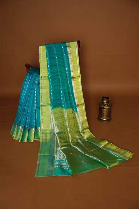 Blue and Green Pure Handloom Venkatagiri Saree