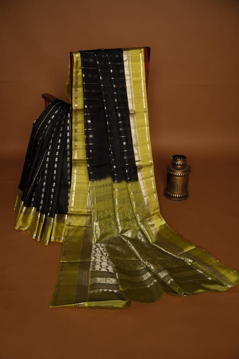Black and Green Pure Handloom Venkatagiri Saree