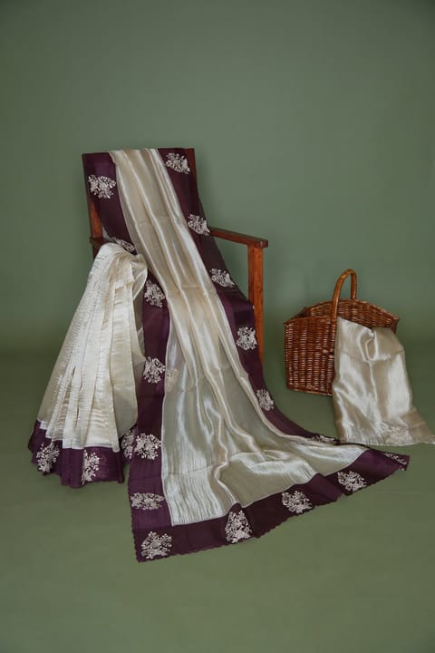 Beige Gold Banarasi Tissue with Organza Embroidered Border