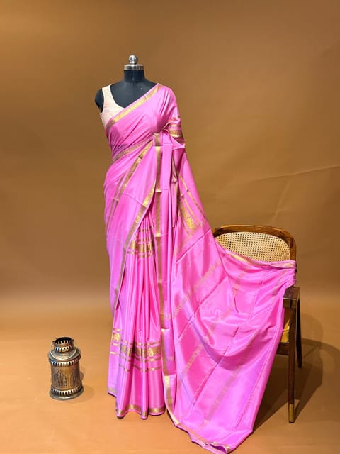 Lotus Pink Mysore Crepe Saree with 100gsm