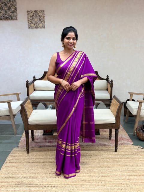 Magenta Purple Mysore Crepe Saree with 100gsm