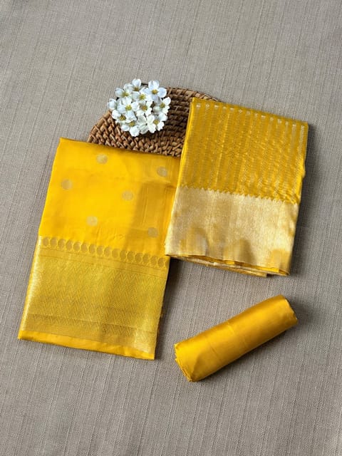 Mango Yellow Kanjeevaram Silk 3-Piece Suit Set
