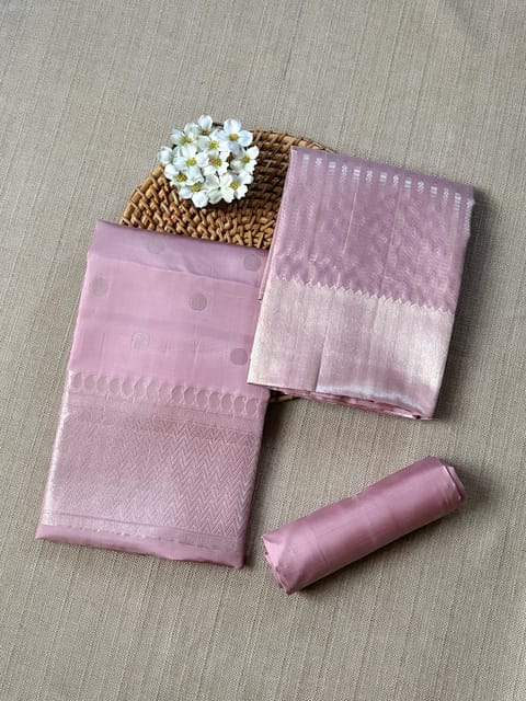 Onion Pink Kanjeevaram Silk 3-Piece Suit Set