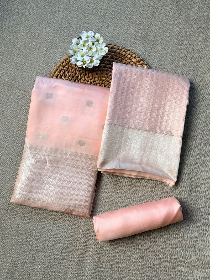Peach Kanjeevaram silk 3 pc suit set 