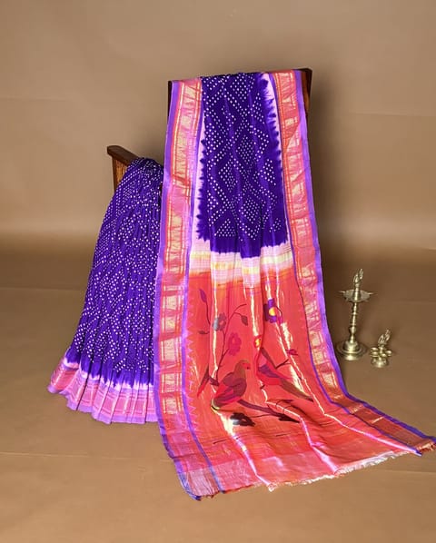 Purple Pure Handloom Bandhini Paithani Saree