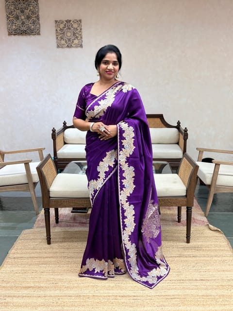 Red Habutai Silk Saree with Beautiful Embroidery and Handwoven Pallu