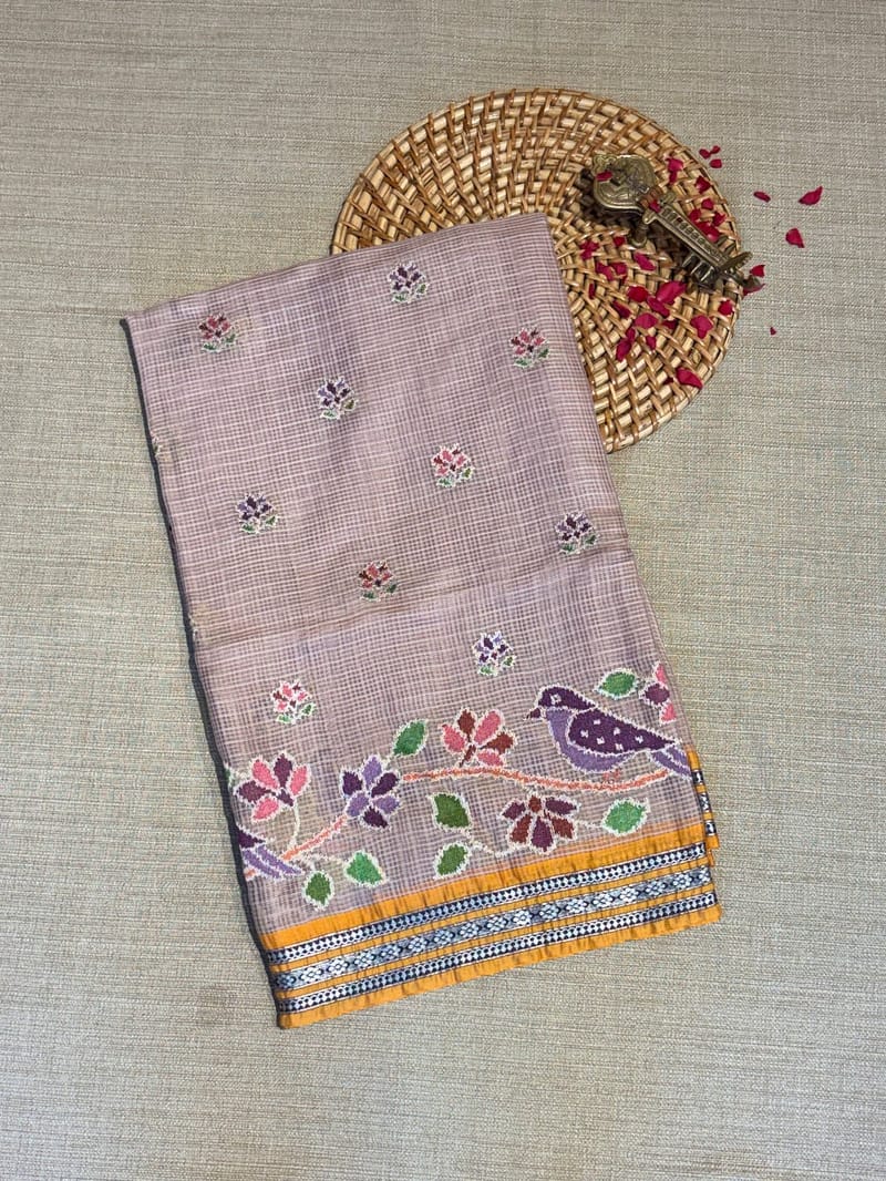 Dusty Mauve Kota Saree with Vibardha Border and Embroidery