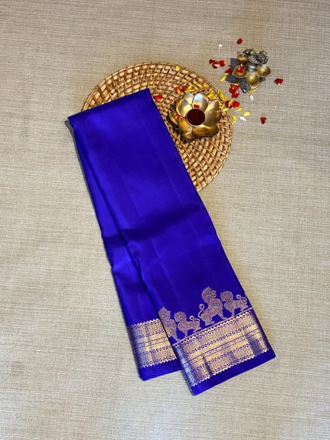 Royal Blue Kanjeevaram Saree in Monotone Look with Designer Lion Border