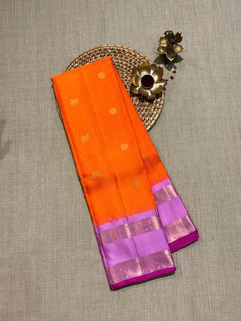 Orange & Lilac Pink Combo Vintage Kanjeevaram Saree with Gap Borders