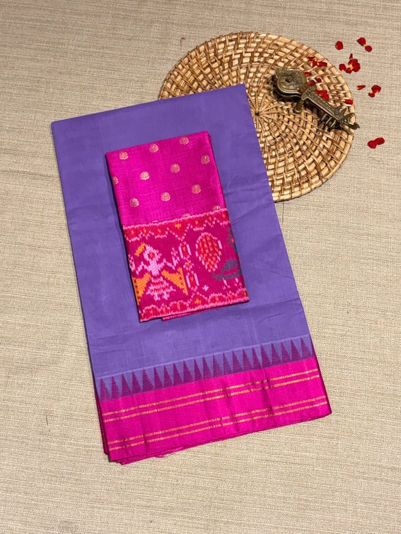 Lavender Ponduru Khadi Saree with Kanchi Style Silk Borders