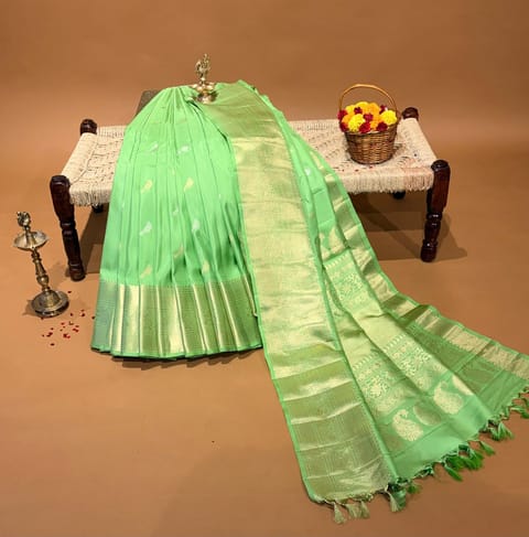 Apple Green Pure Handloom Gadwal Kanchi Saree in Monotone Look