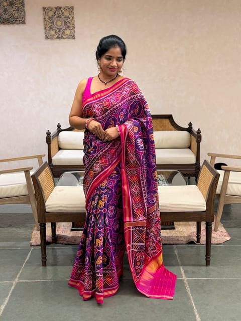 Purple Single Ikat Pure Handloom Patan Patola Saree