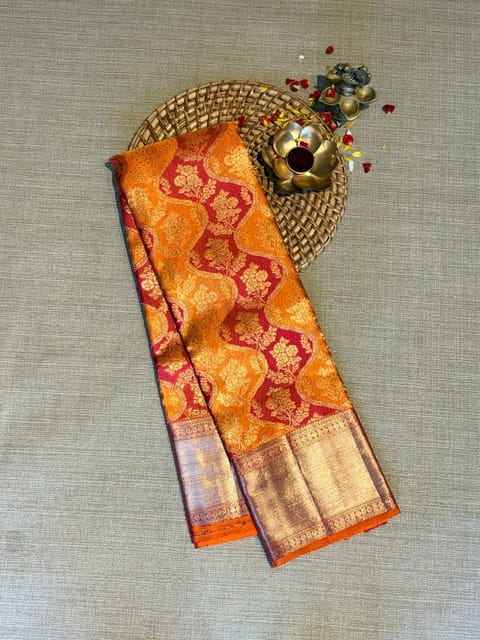 Orange and Pink Dual Tone Rangkaat Kanjeevaram Saree