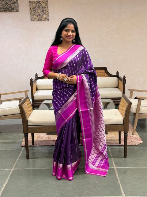 Purple and Magenta Pure Handloom Venkatagiri Silk Saree