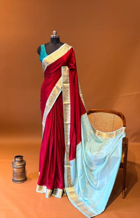 Maroon & Powder Blue Combo Mysore Crepe Saree with 100gsm