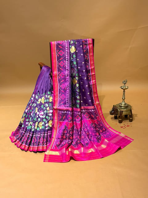 Purple Pure Organza and Patan Patola Fusion with Jamdani Inspired Embroidery
