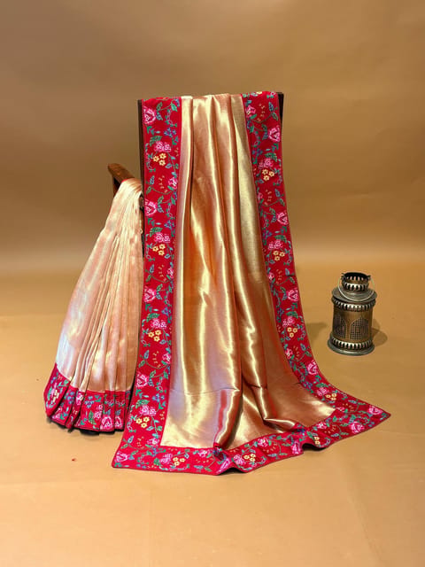 Red Banarasi Tissue Saree with Petite Point Embroidery