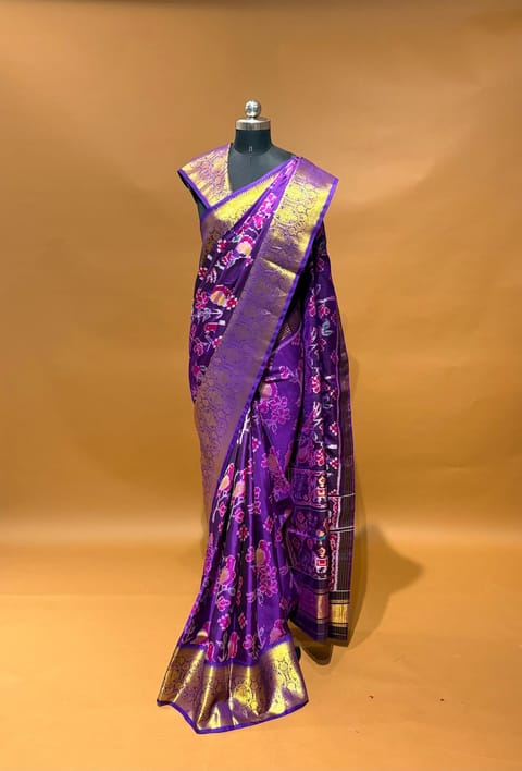Purple Patan Patola and Kanjeevaram Fusion Saree