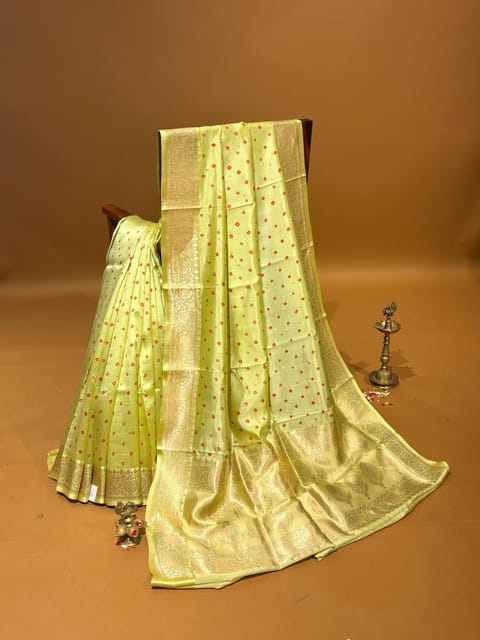 Sky Blue Banarasi Silk Saree with Kaduwa Weaving and Hand Done Bandhini