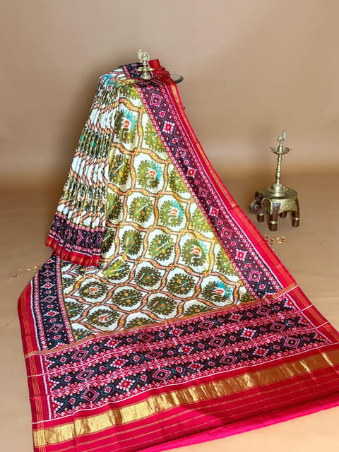 Beigish Gold Designer Single Ikkath Patan Patola Saree