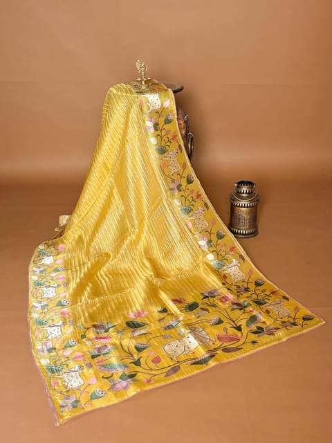 Mango Yellow Organza Saree with Pichwai Embroidery