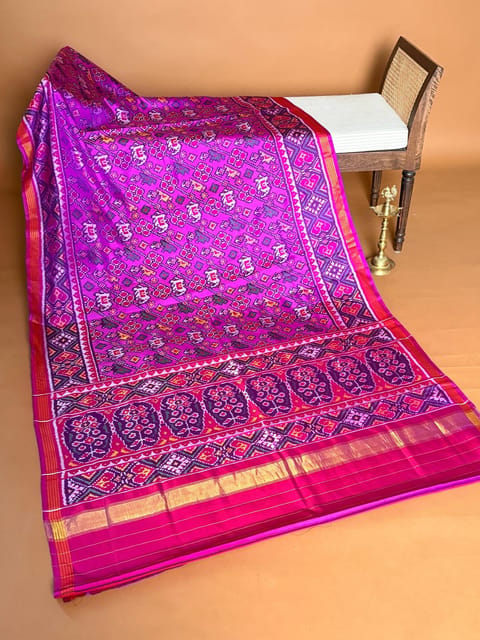 Magenta Pure Handloom Single Ikat Patan Patola Saree