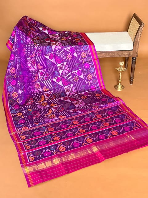 Purple Pure Handloom Single Ikat Patan Patola Saree