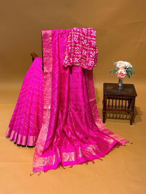 Fuchsia Pink Banarasi Dhupion Raw Silk Handloom Saree with Badla Work