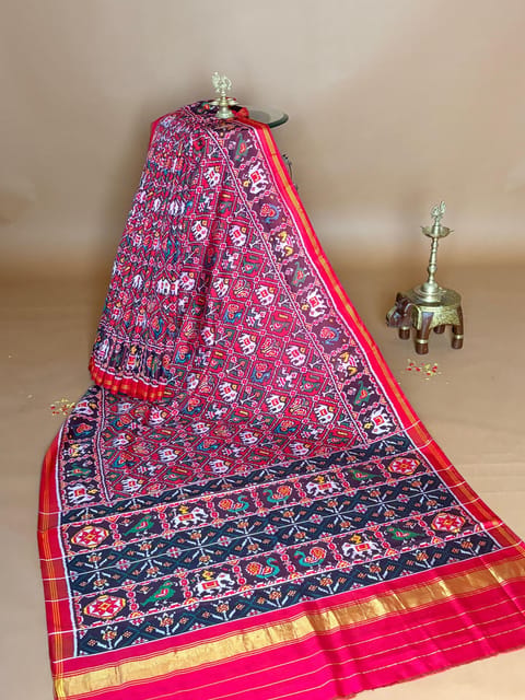 Maroon Red Single Ikkath Patan Patola Saree
