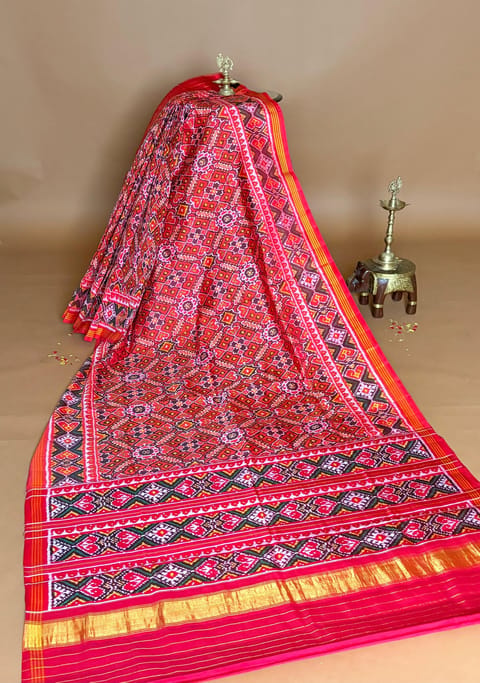 Reddish Orange Single Ikkath Patan Patola Saree