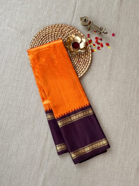 Orange Gadwal Kanchi Tissue Saree with Silk Gap Bordrers