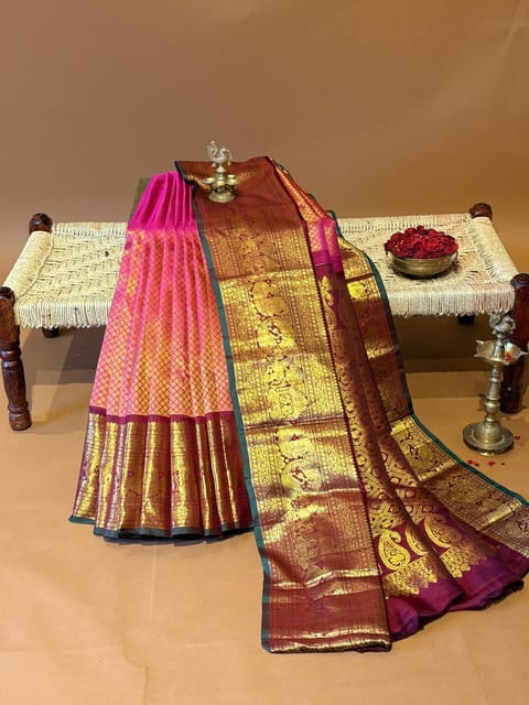 Rani Pink Gadwal Brocade Saree with Heavy Kanchi Borders