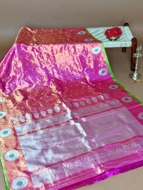Pink Gadwal Allover Tissue Saree with Open Border
