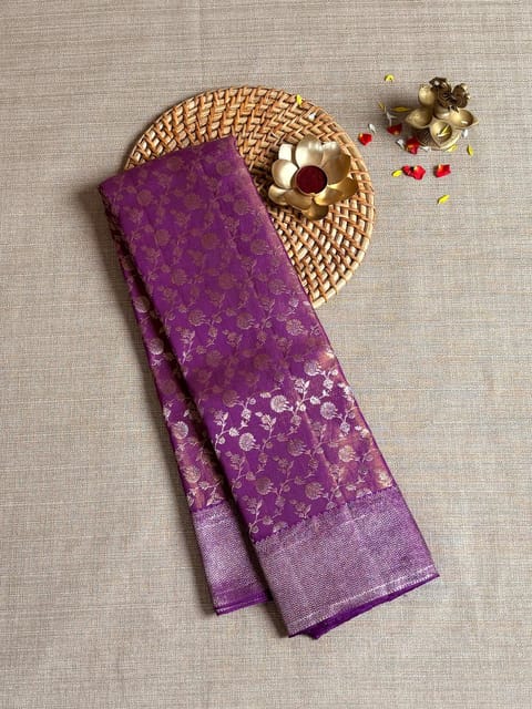 Purple Kanjeevaram Silk by Tissue with Allover Jaal Weaving Saree