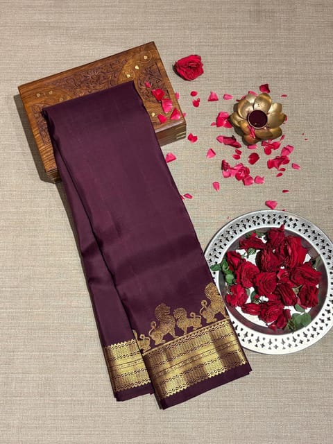 Brown Kanjeevaram Saree with Lions Border