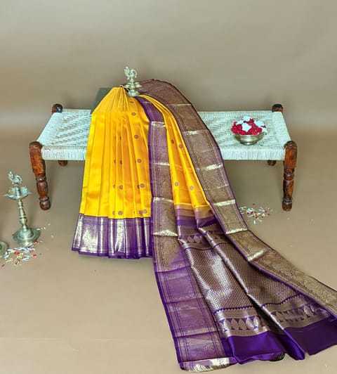 Mustard and Purple Vintage Kanjeevaram Saree