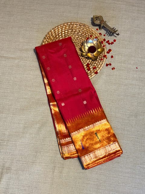 Dark Pink Gadwal Saree with Tissue Paithani Single Muniya Border