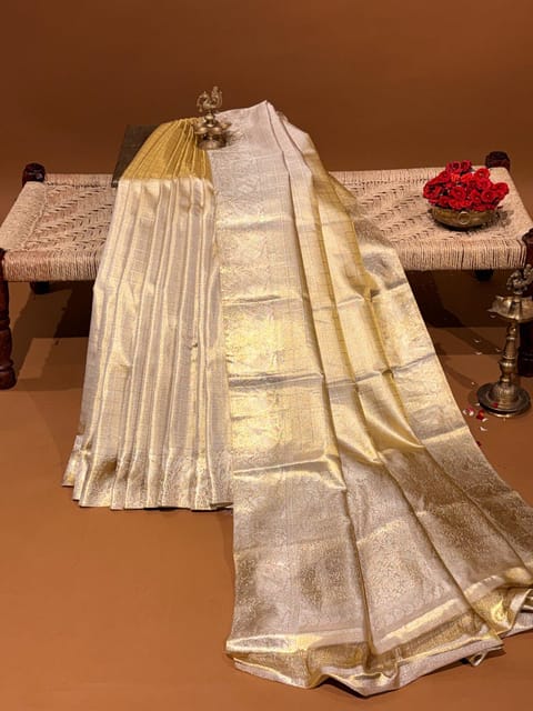Water Gold Twill Tissue Kanjeevaram Saree