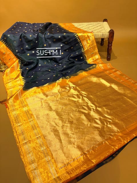 Forest Green and Purple Dual Tone Gadwal Saree with Paithani Tissue Border