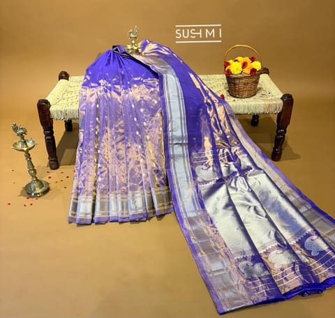 Purple Pure Handloom Gadwal Allover Tissue Saree with Paithani Border