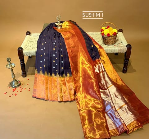 Coffee Brown Gadwal Saree with Paithani Kuttu Tissue Border