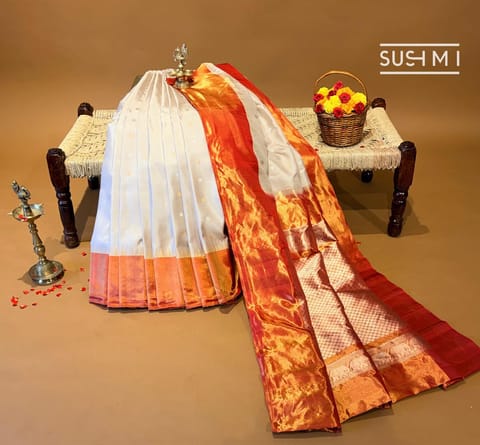 Ivory Gadwal Saree with Paithani Kuttu Tissue Border