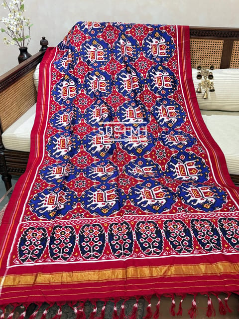 Pure Handloom Double Ikkath Dupatta with Elephant Design