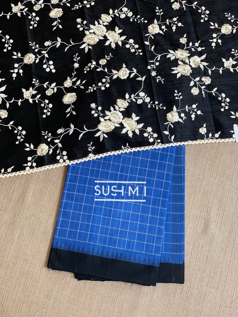 Bkue checks olponduru khadi saree with desigwnr blouse 