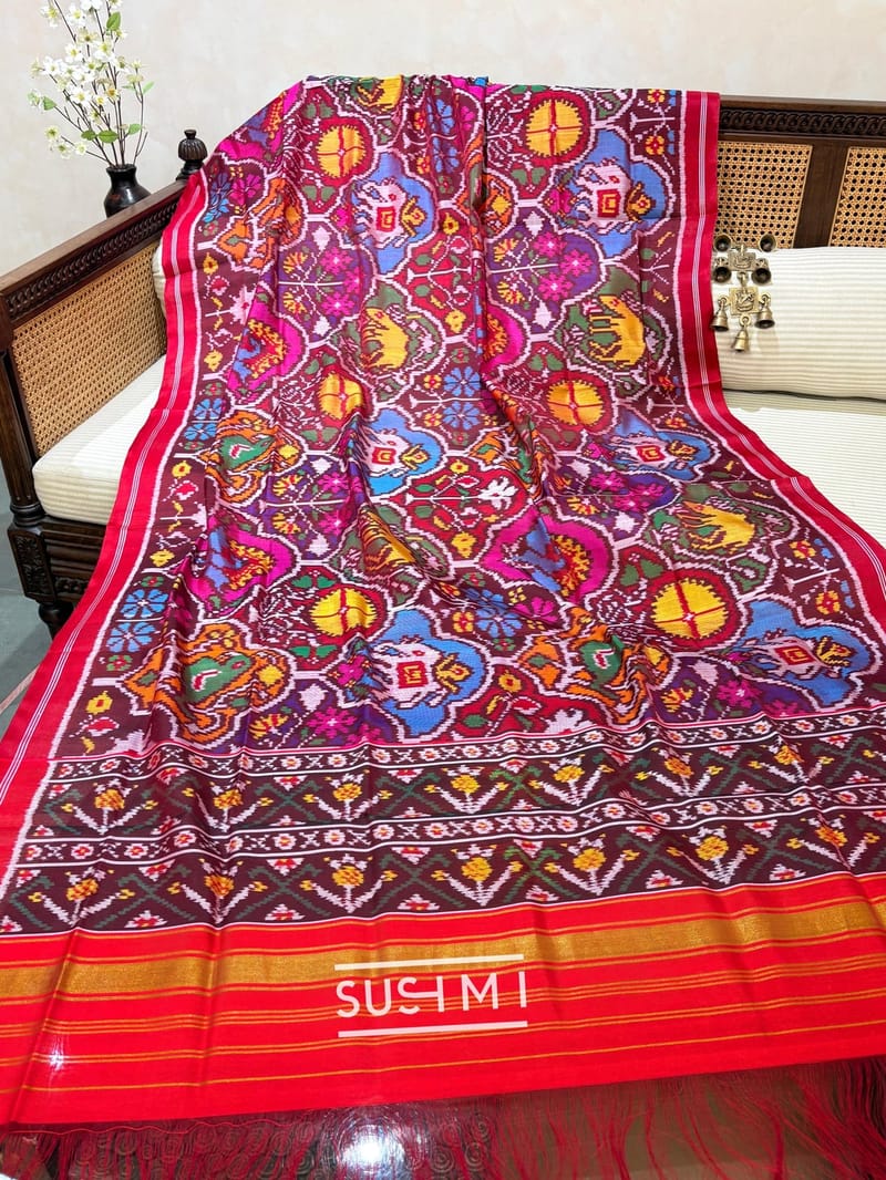 Multi color and multi figure pure handloom Patan patola Dupatta 