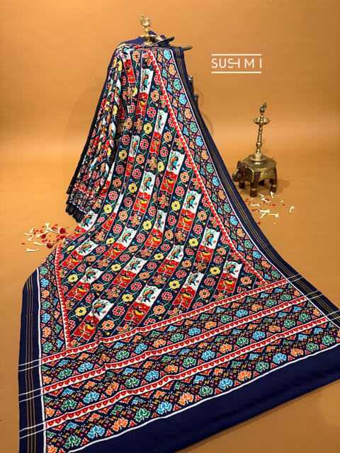 Midnight Blue Double Ikkath Patan Patola Saree