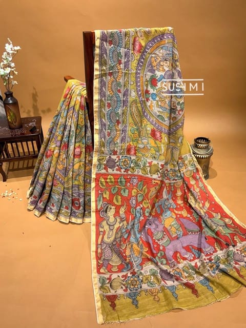 Handloom Cotton Kota Saree with Hand Painted Kalamkari