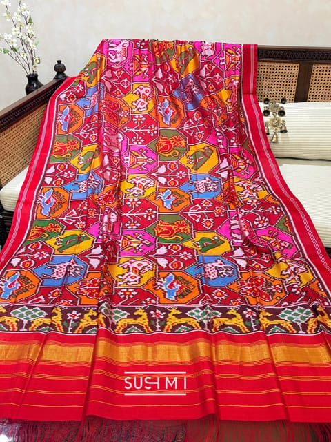 Multi Colour and Multi Figure Pure Handloom Patan Patola Dupatta