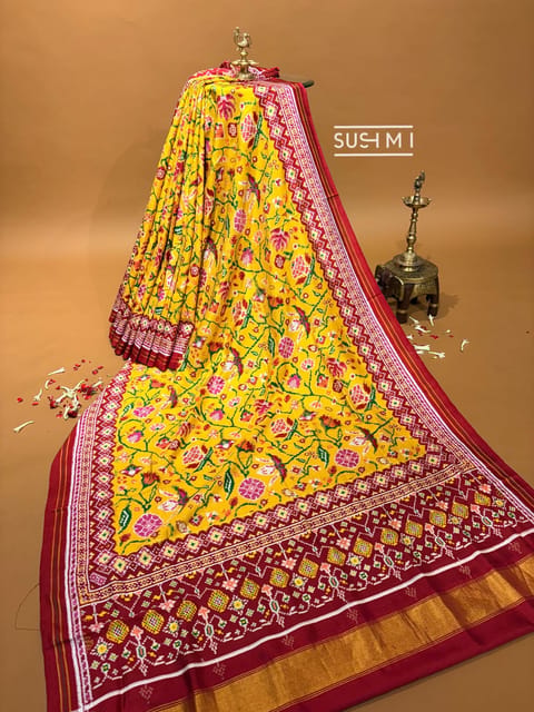 Yellow and Red Double Ikkath Patan Patola Saree