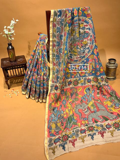 Cotton Kota Saree with Hand-Painted Kalamkari